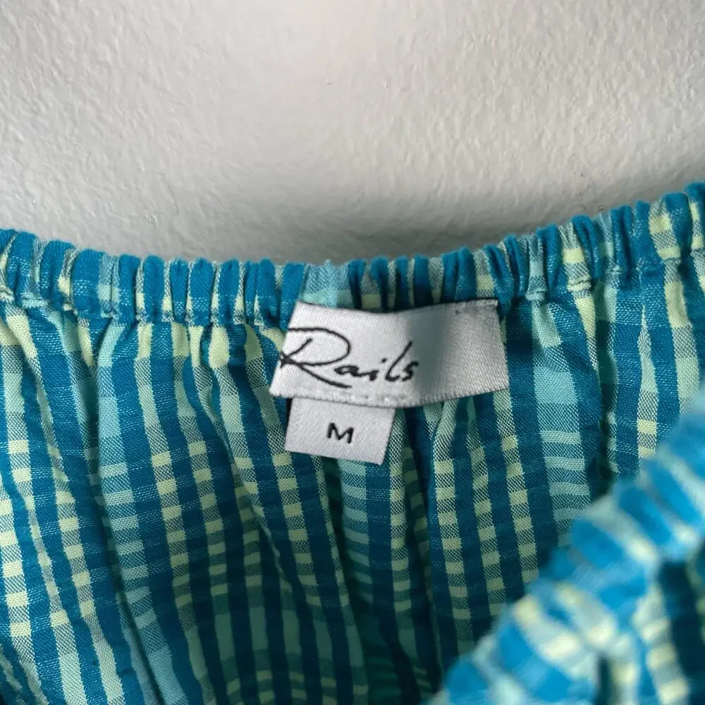 Rails Brenda Check Plaid Cotton Blend Minidress Augusta Size M NWOT Teal Blue